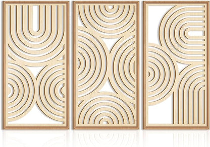 IARTTOP Large Boho Wood Wall Art Set of 3 Framed Wooden Mid-century Modern Wall by IARTTOP