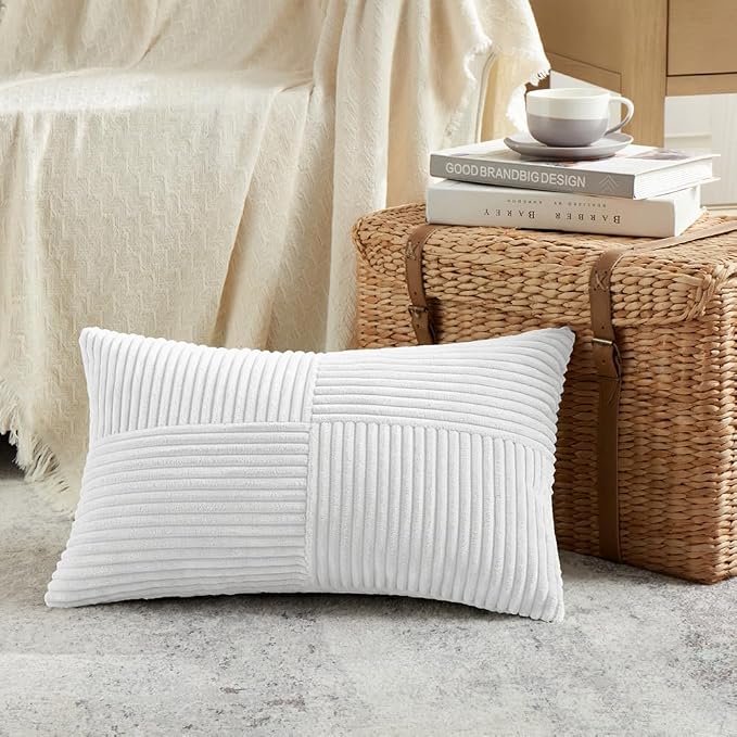 Fancy Homi 2 Packs White Long Lumbar Decorative Throw Pillow Covers 12x24 Inch - Image 2