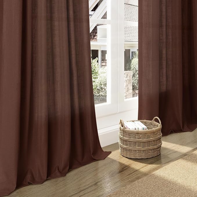 Rustic Brown Linen Curtains 90 Inch Long 2 Panels Set - Image 6
