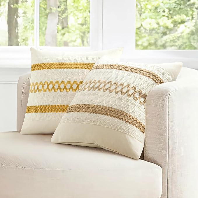 MIULEE Set of 2 Neutral Boho Decorative Pillow Covers 20x20 Inch | Farmhouse - Image 7