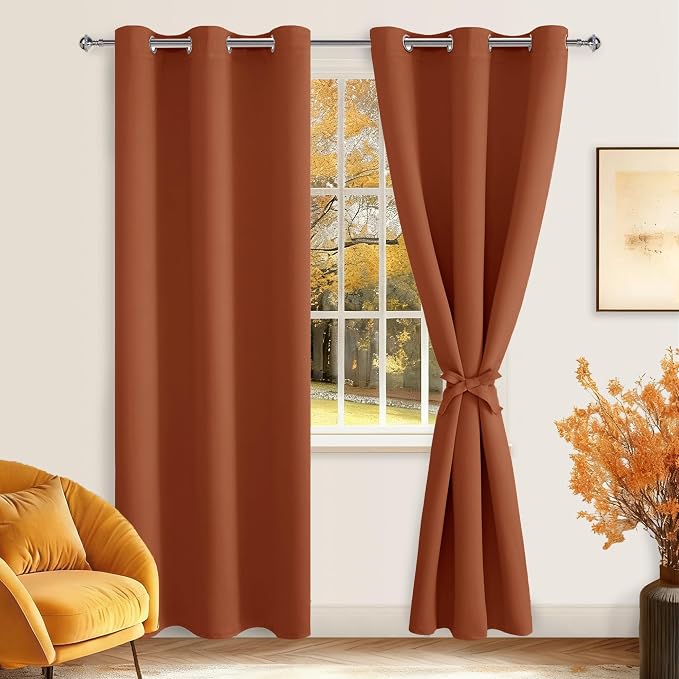 Blackout Curtains for Bedroom, 38 x 84 Inches Long, Burnt Ochre | Thermal - Image 8
