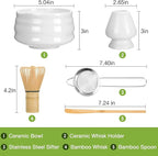 Marce Matcha Whisk Set- Matcha Set includes Matcha Bowl, Sifter, Holder and Scoop- The Perfect Bamboo Whisk for Matcha Tea (White)