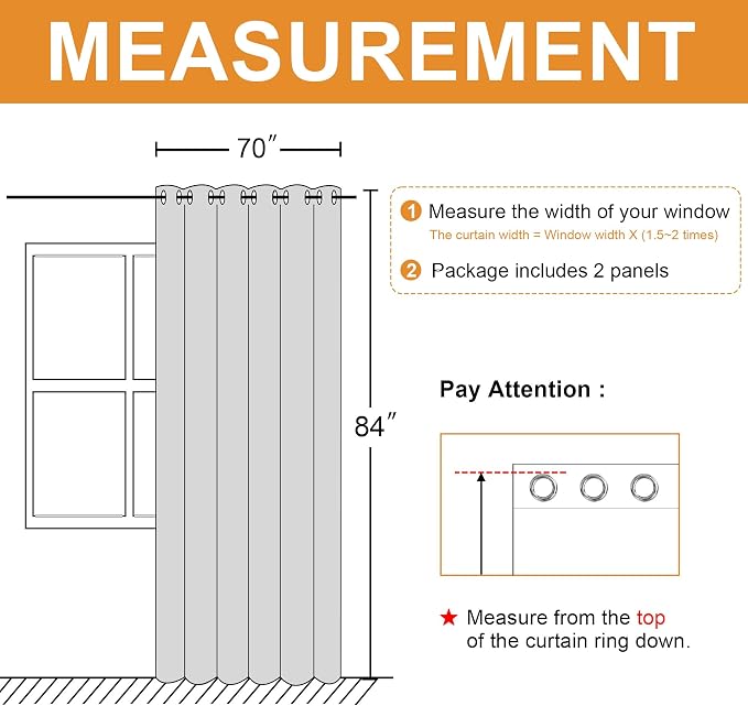 Grommet Blackout Curtains for Bedroom 70 x 84 Inches Black 2 Panels | Thermal - Image 7