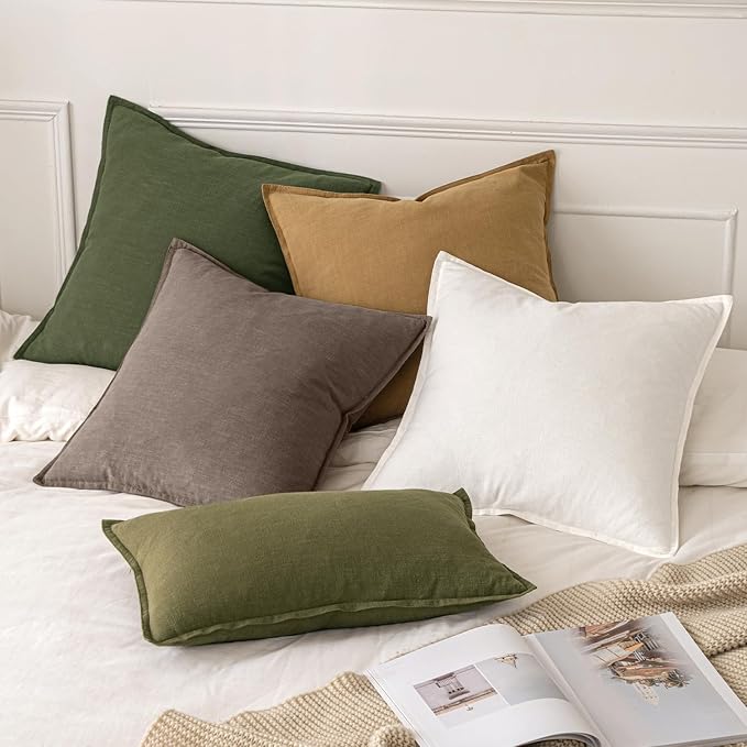 MIULEE Decorative Linen Pillow Covers 18x18 Inch Malt Ball | Boho Farmhouse​ - Image 5