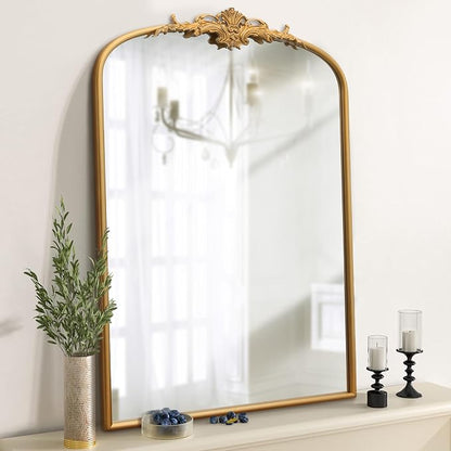 Besdomus Antique Arched Wall Mirror: 24"x36" French Large Arch Gleaming Gold - Image 5
