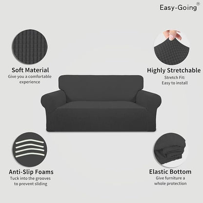 Easy-Going Stretch Oversized Loveseat Couch Covers Washable Dark Gray | 1-Piece - Image 3