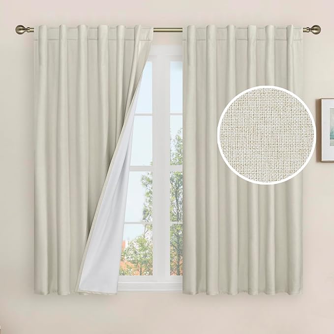 100% Blackout Linen Curtains 45 Inch Length by LAMIT