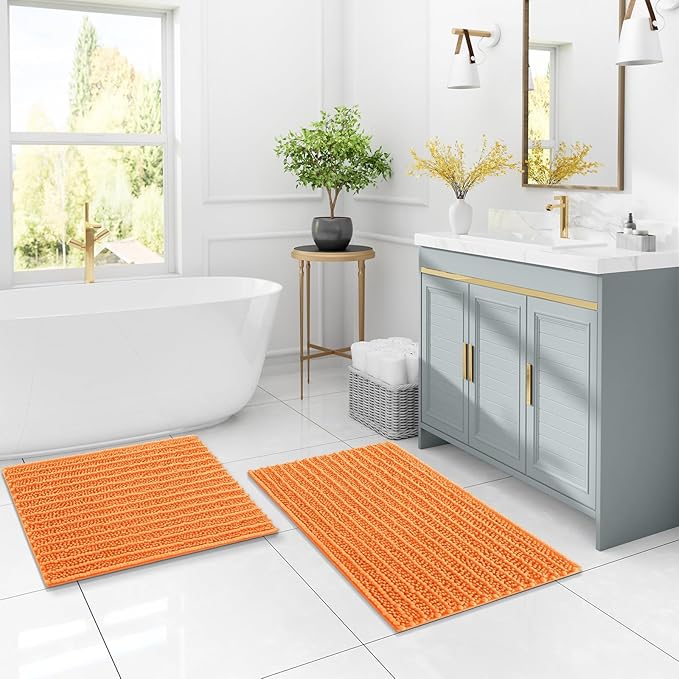 Arotive Luxury Chenille Bathroom Rug Mat, Extra Soft Thick Absorbent Shaggy Bath Rugs, Non-Slip Machine Wash Dry, Plush Bath Mats for Bathroom, Shower and Tub, 47x24, Orange