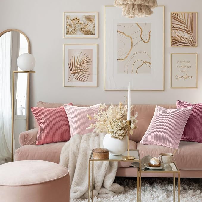 Topfinel Pink Throw Pillows Covers 18x18 Inch Set of 4, Farmhouse Corduroy - Image 4