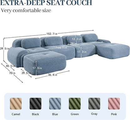 Boneless Sectional Couch, No Assembly Required, 152.7” U Shaped Modular Cloud - Image 3