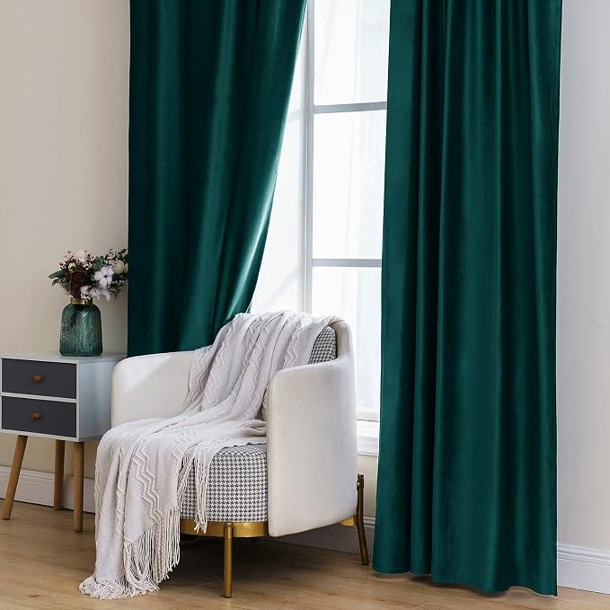 MIULEE Velvet Blackout Curtains 52x108 inches 2 Panels Emerald Green | Luxury - Image 7