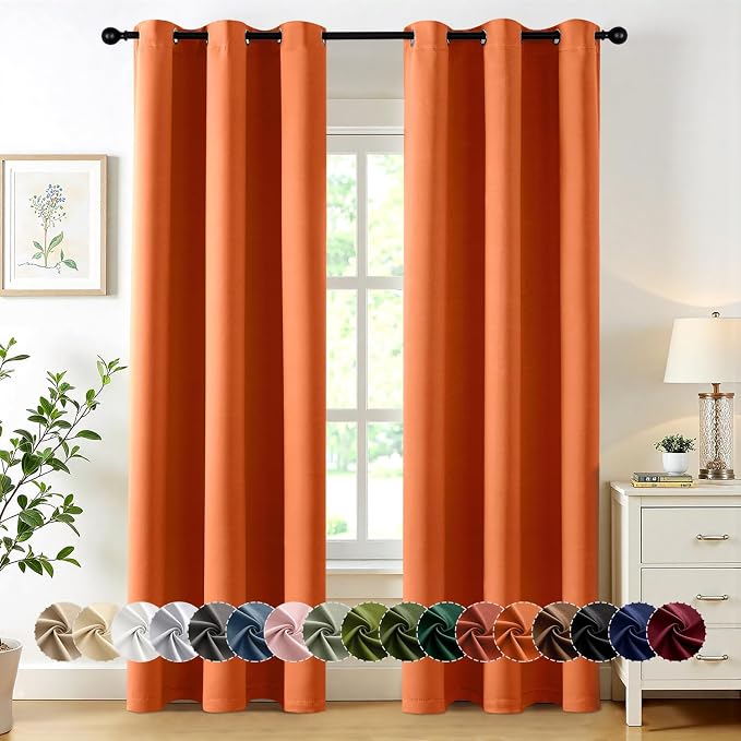 MIULEE Fall Blackout Curtains for Bedroom 2 Panels 40 x 84 Inch Long Orange | by MIULEE