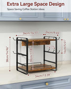 IBUYKE Coffee Bar Station Countertop Organizer,2 Tier Kitchen Mug Cup Holder Stand,Wooden Coffee Mug Organizer with 18 Hooks,Multifunctional Mug Tree for Home Kitchen, Office,Vintage Brown UTBJ006H