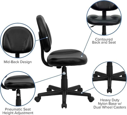 Flash Furniture Ronald Mid-Back Black LeatherSoft Swivel Ergonomic Task Office - Image 8