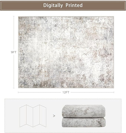 Beige Grey Washable Rugs 9x12 Area Rugs - Image 2