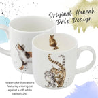 Royal Worcester Wrendale Designs 14 oz Mug, Feline Fine with Cat Illustrations - Floral Animal Mug for Cottagecore Kitchens - Microwave, Dishwasher, Freezer Safe Fine Bone China Drinkware
