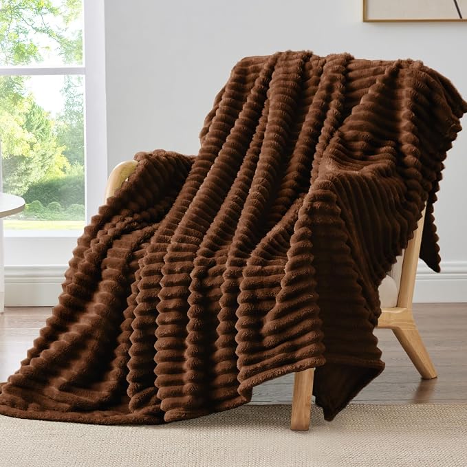 BEDELITE Ribbed Twin Blanket for Couch & Bed, Chocolate Brown, Warm Yet by BEDELITE