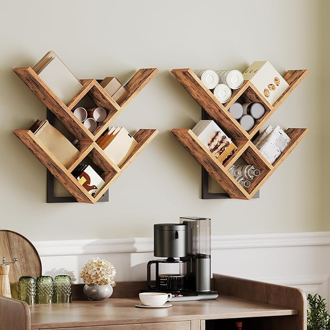 HOOBRO Floating Shelves for Wall, 2-Tier Wooden Tree Bookshelf, Hanging Shelves - Image 5