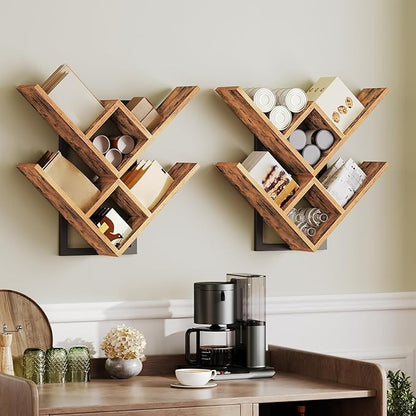 HOOBRO Floating Shelves for Wall, 2-Tier Wooden Tree Bookshelf, Hanging Shelves - Image 5