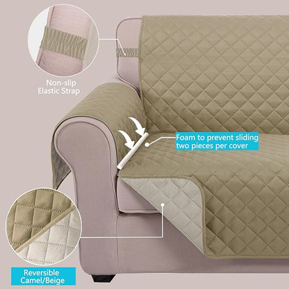 U-NICE HOME Reversible Recliner Chair Covers, Light Camel/Beige | 23''Armchair - Image 3