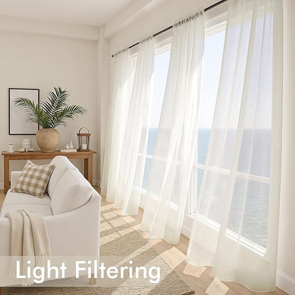 MIULEE Ivory Sheer Curtains 63 Inches Long 4 Panels 42 x 63 Inches | Light - Image 4