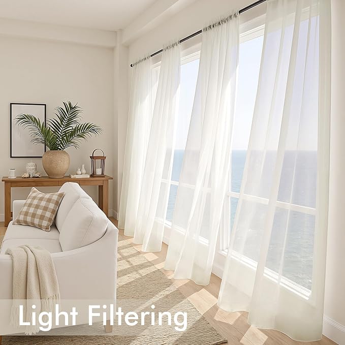 MIULEE Ivory Sheer Curtains 90 Inches Long 4 Panels 42 x 90 Inches | Light - Image 4
