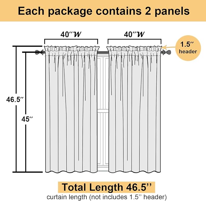 Ivory Sheer Curtains 45 Inch Length 2 Panels, Short Voile Drapes - Image 6