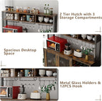 Loomie Wine Bar Cabinet with LED Lights, Industrial Coffee Bar with 3 Storage Compartments & Wine Rack &Glass Holder,Sideboard Buffet for Liquor and Glasses,Liquor Cabinet,Rustic Brown
