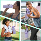 Insulated Water Bottle 32 oz - with Straw & Pop-up Spout Lid, Paracord Handle, Carrier Shoulder Strap, Protective Boot, Wide Mouth Double Walled Vacuum Insulated Gym Water Bottle for Women