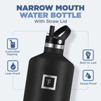 IRON °FLASK Camping & Hiking Hydration Canteens - 3 Lids (Narrow Straw Lid) Leak Proof Vacuum Insulated Stainless Steel - Hot & Cold Double Walled Sports Water Bottle - Fire, 64 Oz