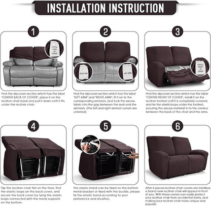 TAOCOCO Recliner Loveseat Slipcover, 6 Pieces Dual Recliner Sofa Covers - Image 6