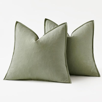 MIULEE Decorative Linen Pillow Covers 20x20 Inch Sage Green | Boho Farmhouse​ - Image 6