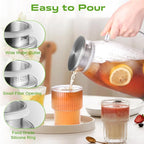Glass Pitcher with Lid, ZBUFAN 68oz/2 Liter Glass Water Pitcher with Handle and Lid, Anti-Slip Base Juice Jug for Ice Tea, Sun Tea, Sangria, Lemonade Fridge Pitchers for Drinks Green