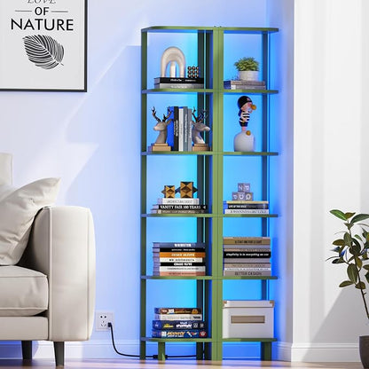 TUTOTAK Corner Shelf with LED Light, 6-Tier Corner Bookshelf - Image 7