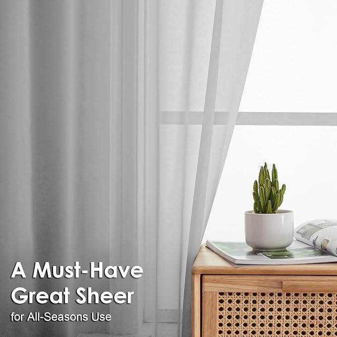 Light Grey Sheer Curtains 72 Inches Long 2 Panels - Image 2