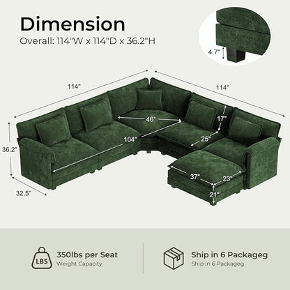 ELUCHANG 114" Oversized V-Shaped Cloud Couch Modular Sectional Sofa - Image 2