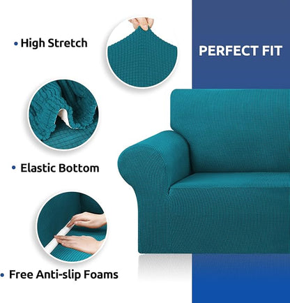Stretch Couch Covers for Sofa, 3 Cushion Couch Slipcover, Peacock Blue - Image 6