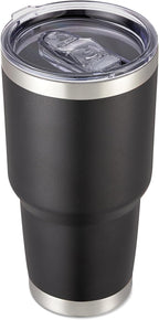 30 oz Tumbler with Lid Stainless Steel Tumblers Vacuum Insulated Cup Reusable Powder Coated Travel Mug Double Wall Leak Proof Portable Cups Keep Cold Drinks for 12 Hours, Black, 1 Pack