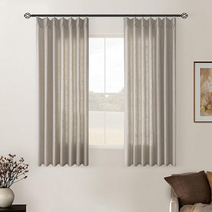 Burlywood Birch Pinch Pleat Linen Kitchen Curtains 45 Inches Long 2 Panels | by Twodrapes