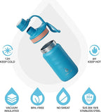 IDEUS Insulated Water Bottle 12oz, Stainless Steel Insulated Water Bottle For School, Insulated Bottles With Straws Leakproof, Vacuum Double Wall Water Bottles For Boys And Girls With 2 Lids, BPA Free