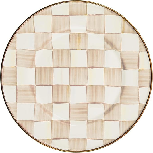 MACKENZIE-CHILDS Enamel Salad and Dessert Plate, Small Plate for a Dessert or Appetizer Dish, 8 Inches, Brown-and-White Mocha Check