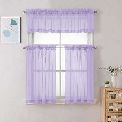 Chyhomenyc Lilac Sheer Curtains 36 inch Length 2 Panels, Light Filtering Voile - Image 2
