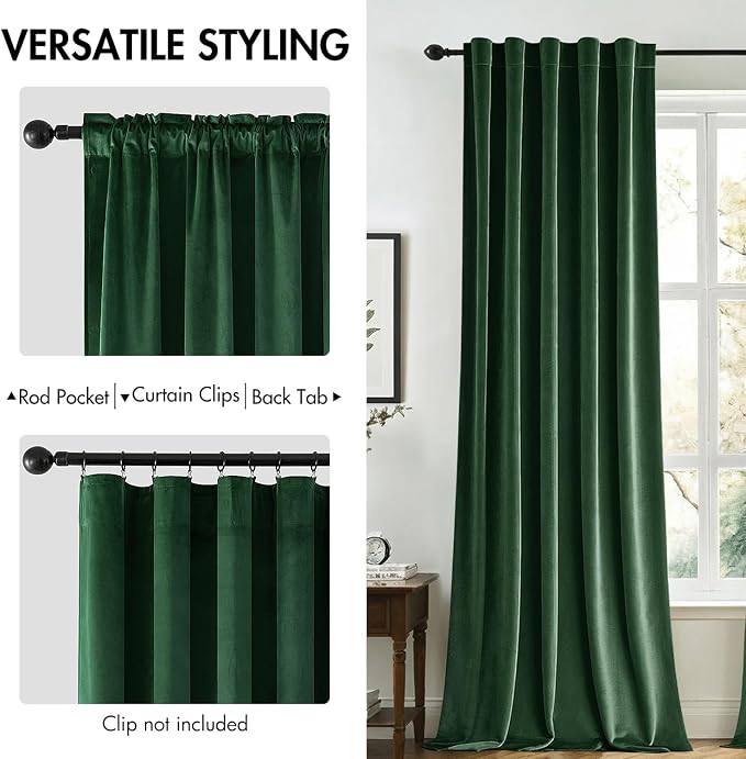 MIULEE Velvet Curtains 52x84 inches 2 Panels Hunter Green Blackout Curtains | - Image 2