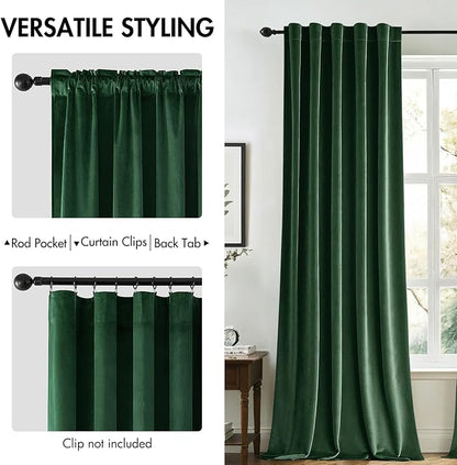 MIULEE Velvet Curtains 52x84 inches 2 Panels Hunter Green Blackout Curtains | - Image 2
