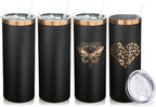 20 oz Skinny Tumblers Bulk 4 Pack, Stainless Steel Insulated Tumbler with Lids and Straws, Slim Double Wall Powder Coated Travel Coffee Mugs Reusable Cup for Hot Cold Drinks (Black,4 pack)