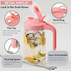 64oz Glass Pitcher with Lid &Pour Spout - 2 Quart Breastmilk Pitcher Double Leak Proof, Creamer Container for Sun Tea, Juice, Cold Brew Coffee, Breastmilk Storage Container -Pink Lid