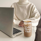 SANDJEST Mom Glass Can, Cool Mom Club Cup with Lid & Straw, Iced Coffee Aesthetic Cups, Idea Gift for Christmas Birthday Mother Day, Gifts for Women, 16oz