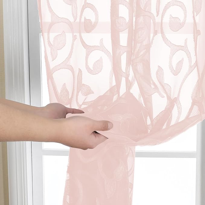 Furman Sheer Curtains 54 Inch Length 2 Panels Set, Airy Jacquard Clip Short - Image 5