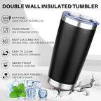 20oz Tumbler with Lid Double Wall Vacuum Insulated Travel Coffee Mug Stainless Steel Thermal Cup Powder Coated Sturdy Coffee Tumbler for Hot and Cold Beverage (Black,1)