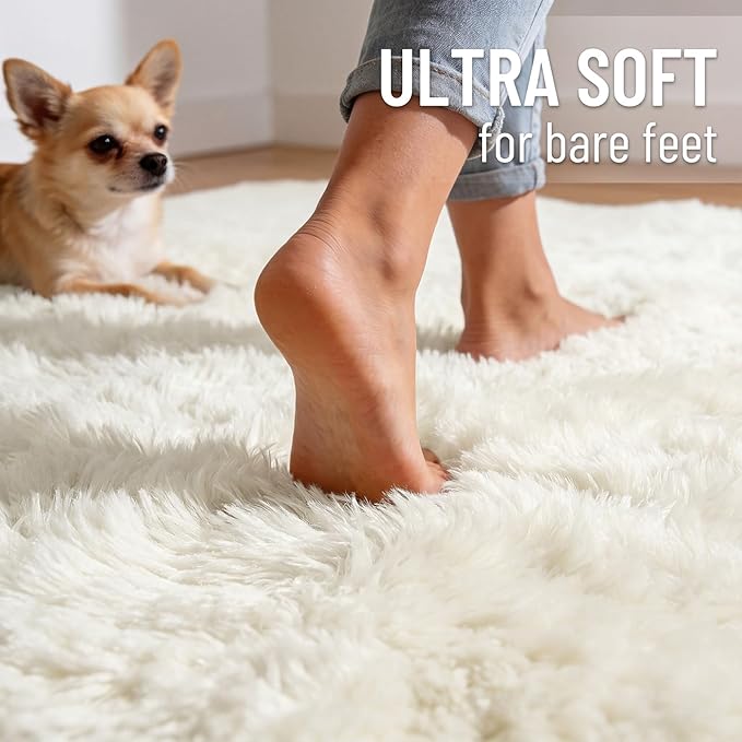 OLANLY 3x5 Machine Washable Small Bedside Rug, Soft Fluffy Shaggy Rugs - Image 4